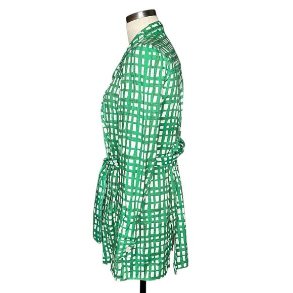 CABI Green White Circuit Plaid Linen Blend Belted Jacket Women's Size Small - Picture 3 of 8